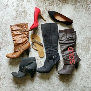 Lot of 6 pairs of size 9 boots/heels/sandles/flats